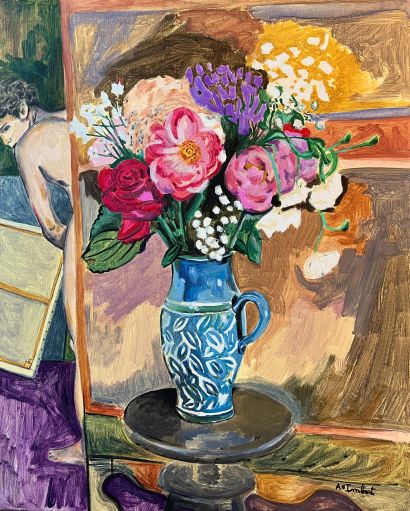 Je peindrai ton corps à côté du bouquet de fleurs - a Paint Artowrk by Alexandre Imbert